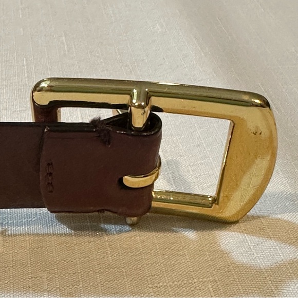 Lauren Ralph Lauren Brown Leather Belt Gold RLL Buckle Women’s Medium - Picture 15 of 16